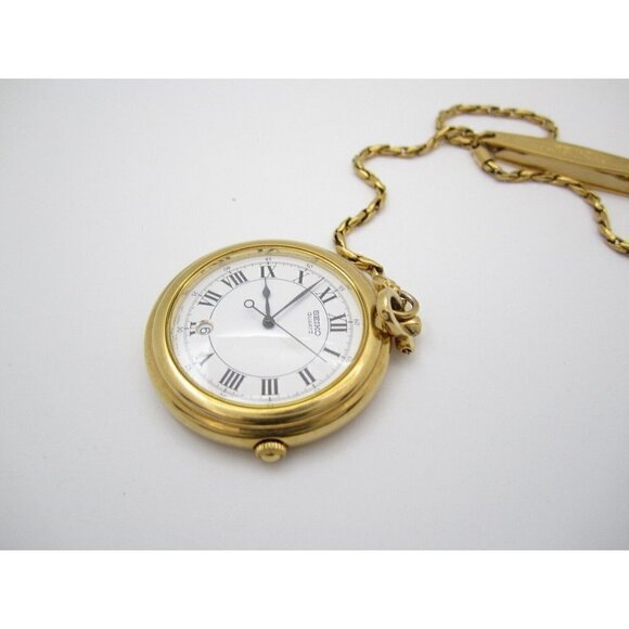 Vtg Women Seiko Quartz WR Analog 40mm Dial Railroad Roman Pocket Watch (G166) - Picture 6 of 7